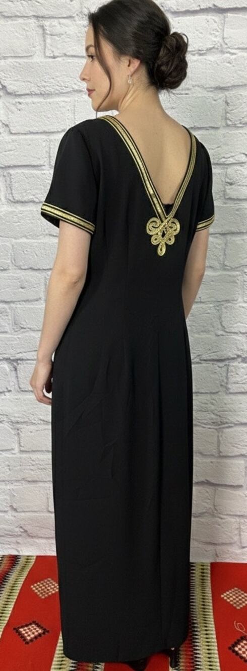 Vintage 90's Maggie London Kaftan Style Maxi Dress with Gold Trim Details